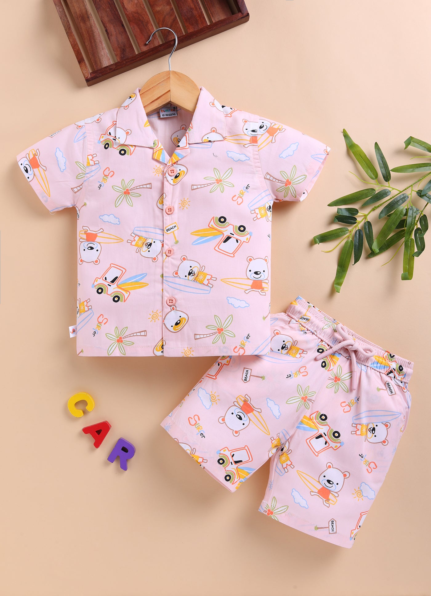 BUMZEE Peach Boys Half Sleeves Cotton Shirt & Short Set