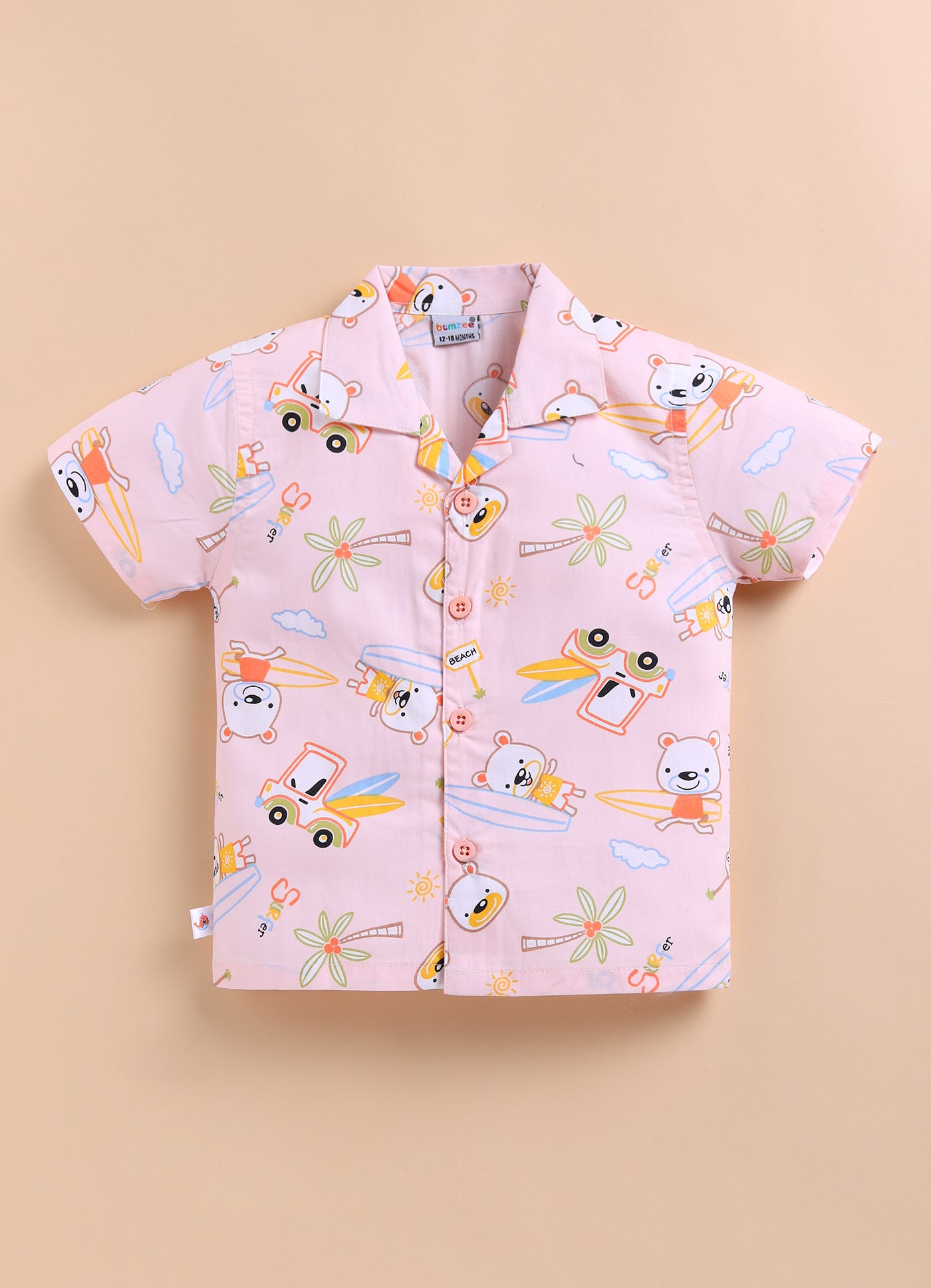 BUMZEE Peach Boys Half Sleeves Cotton Shirt & Short Set