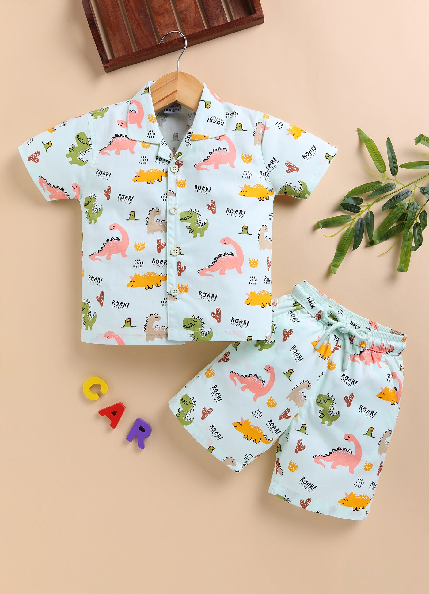 BUMZEE Green Boys Half Sleeves Cotton Shirt & Short Set