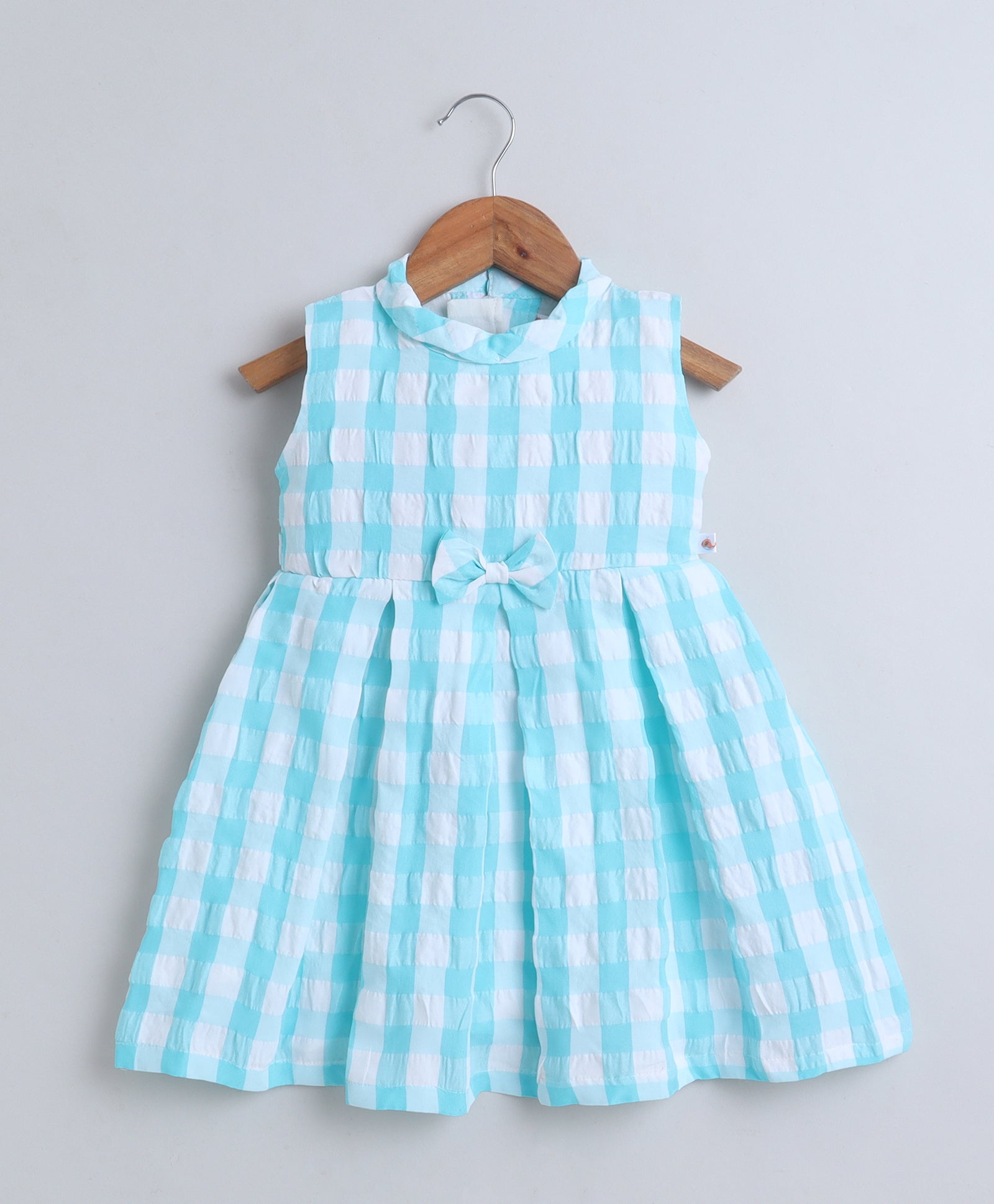 Turquoise Girls Sleeveless Cotton Poly Knee Length Frock