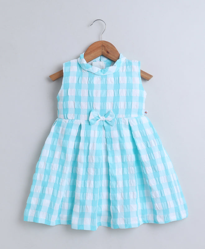 Turquoise Girls Sleeveless Cotton Poly Knee Length Frock