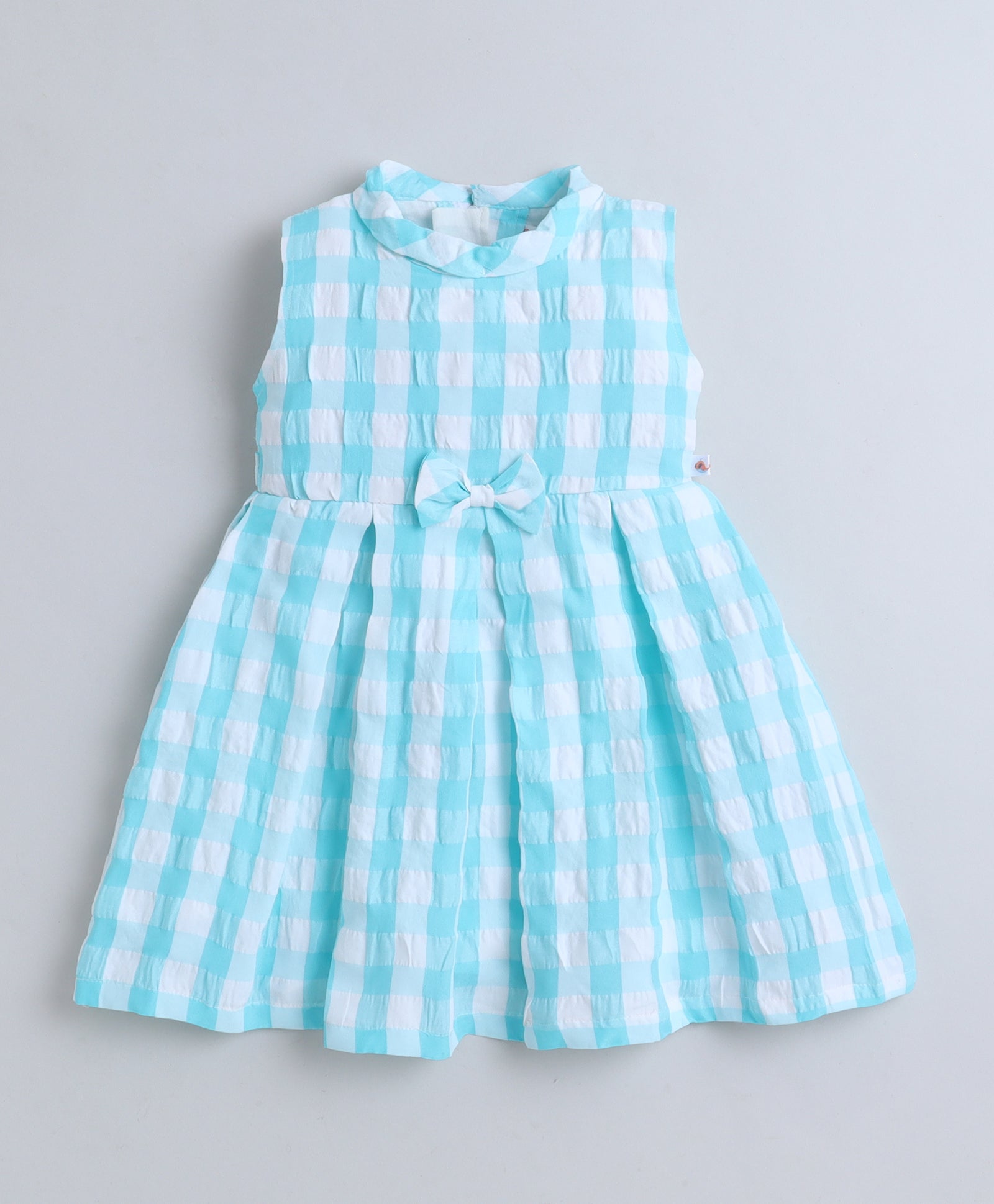 Turquoise Girls Sleeveless Cotton Poly Knee Length Frock