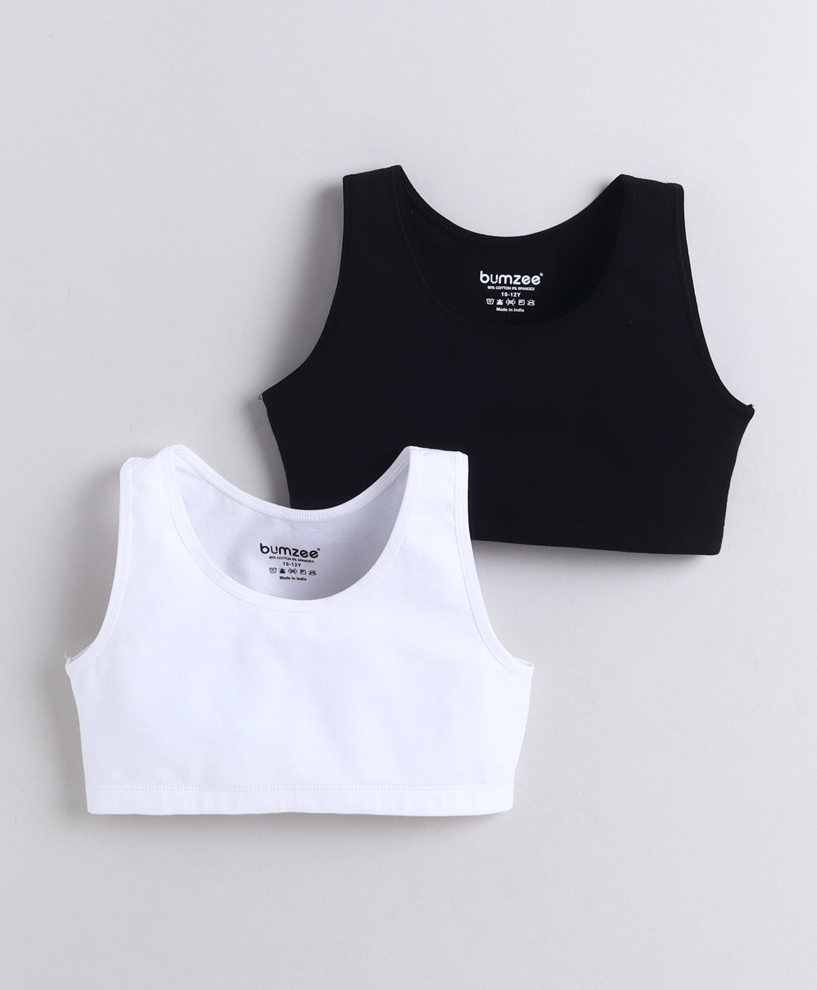 BUMZEE Black & White Girls Cotton Non Padded Beginners Bra Pack of 2