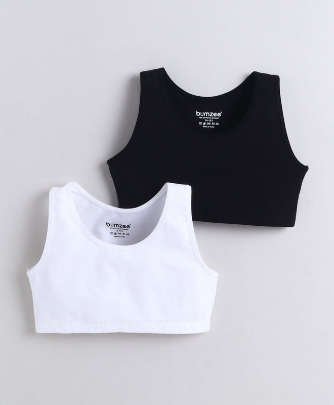 BUMZEE Black & White Girls Cotton Non Padded Beginners Bra Pack of 2