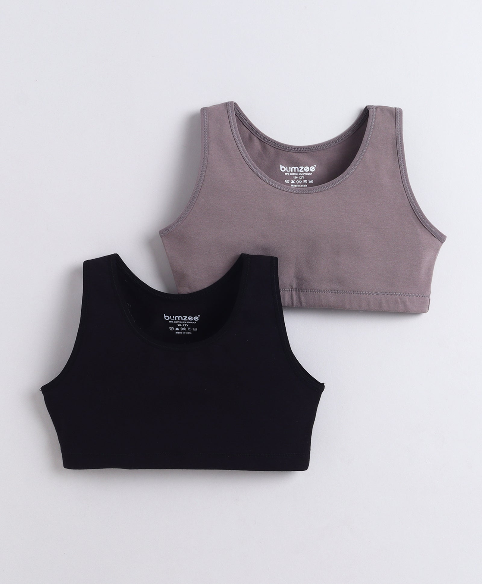 BUMZEE Black & Grey Girls Cotton Non Padded Beginners Bra Pack of 2