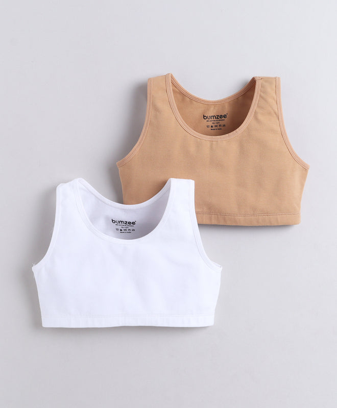 BUMZEE White & Beige Girls Cotton Non Padded Beginners Bra Pack of 2