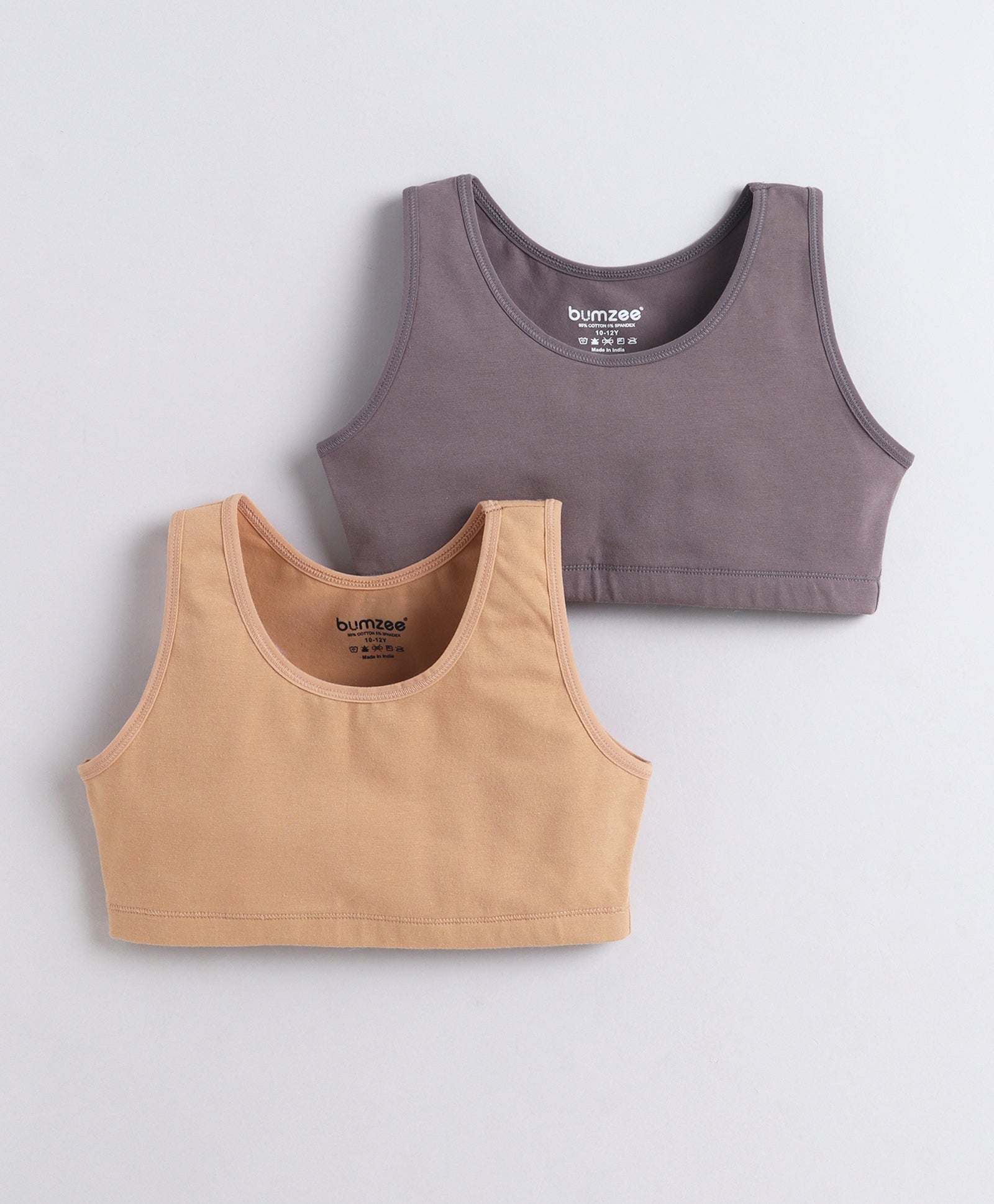 BUMZEE Grey & Beige Girls Cotton Non Padded Beginners Bra Pack of 2