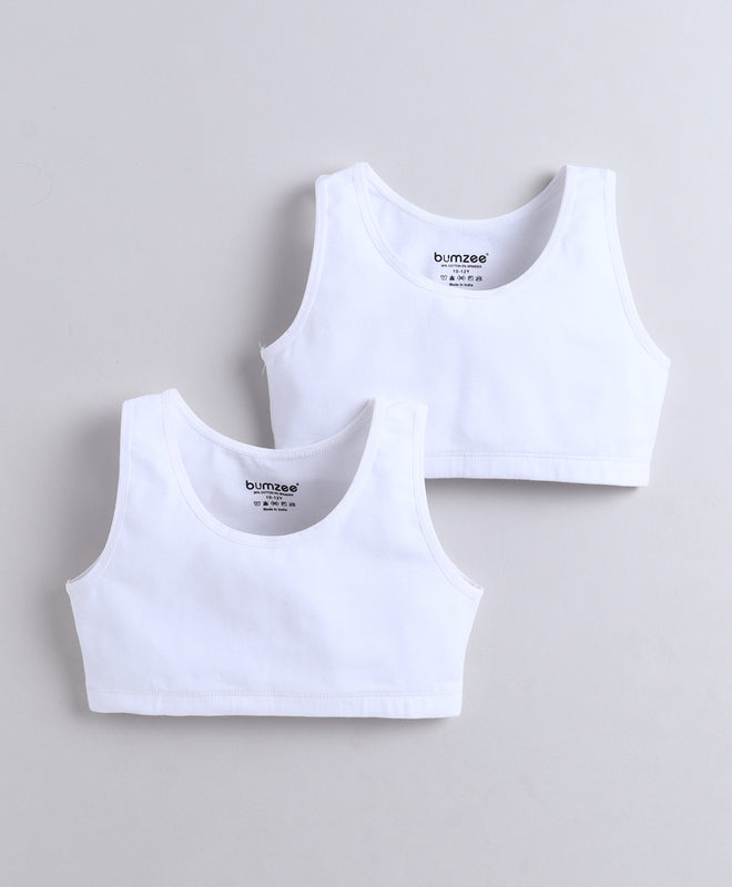 BUMZEE White Girls Cotton Non Padded Beginners Bra Pack of 2
