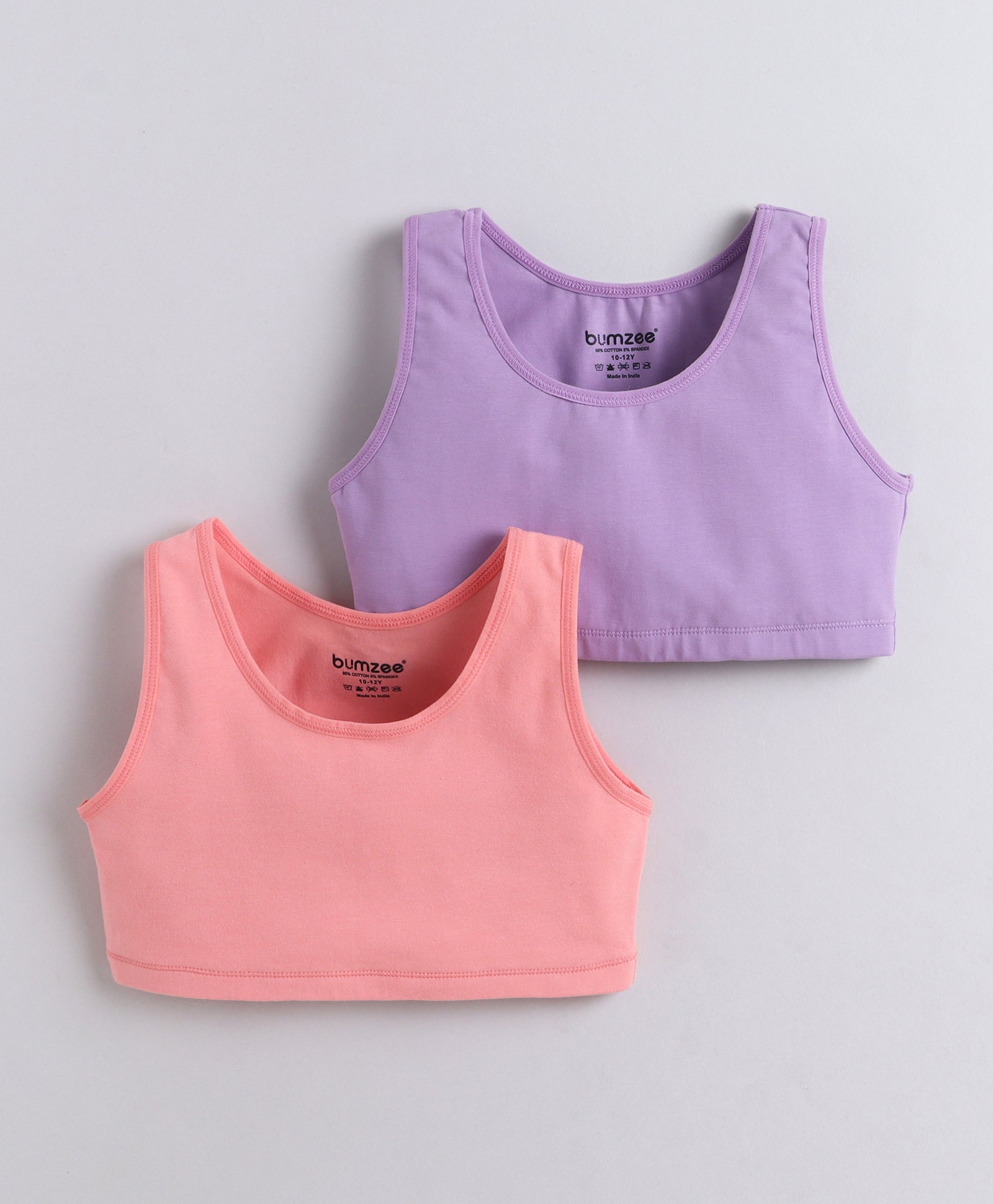 BUMZEE Peach & Lavender Girls Cotton Non Padded Beginners Bra Pack of 2