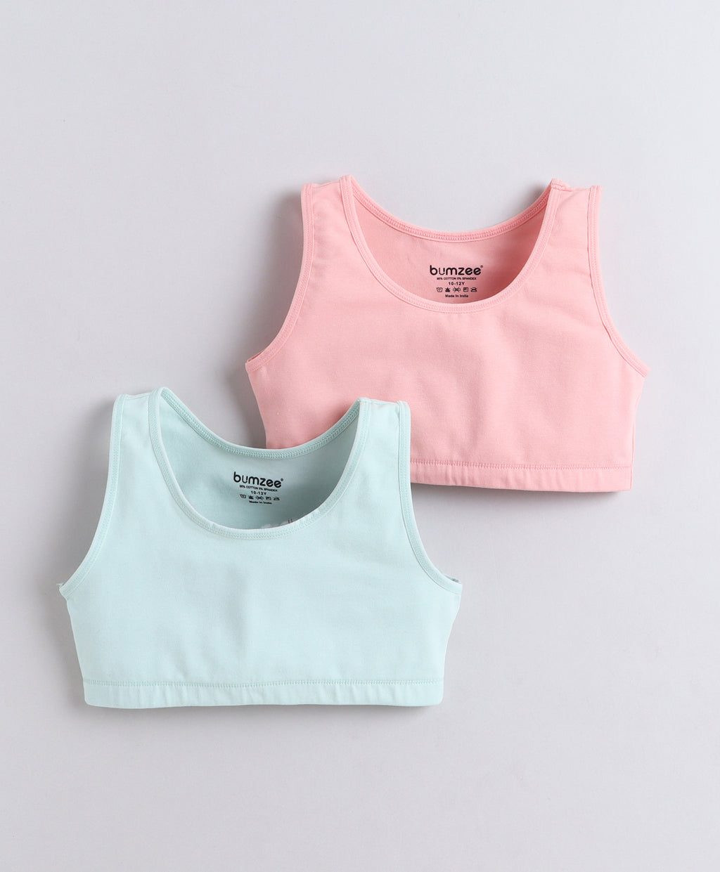 Bumzee Pink & Mint Green Beginners Bra, Pack of 2, Stretch Cotton
