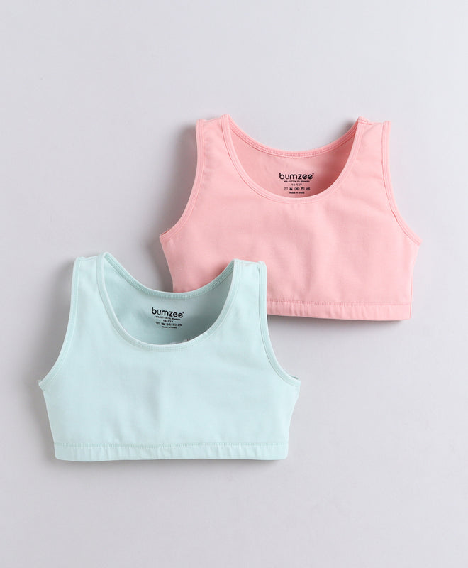 BUMZEE Pink & Mint Green Girls Cotton Non Padded Beginners Bra Pack of 2