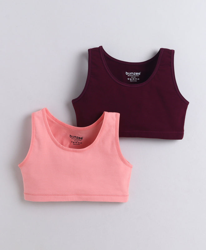 BUMZEE Peach & Wine Girls Cotton Non Padded Beginners Bra Pack of 2
