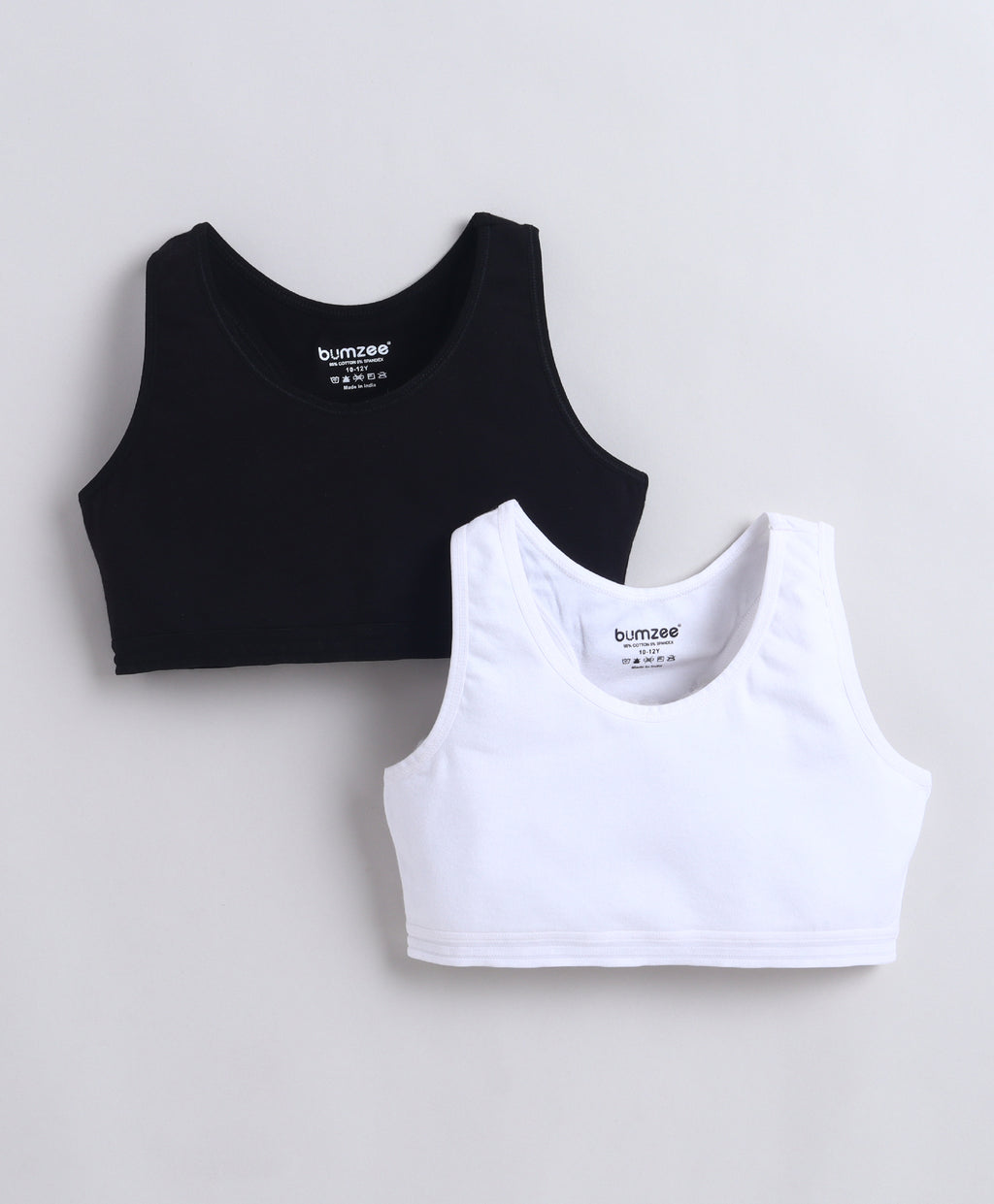 Bumzee Black & White Beginners Bra, Pack of 2, Sleeveless, Stretch Cotton, Non Padded (Style Peb11460)