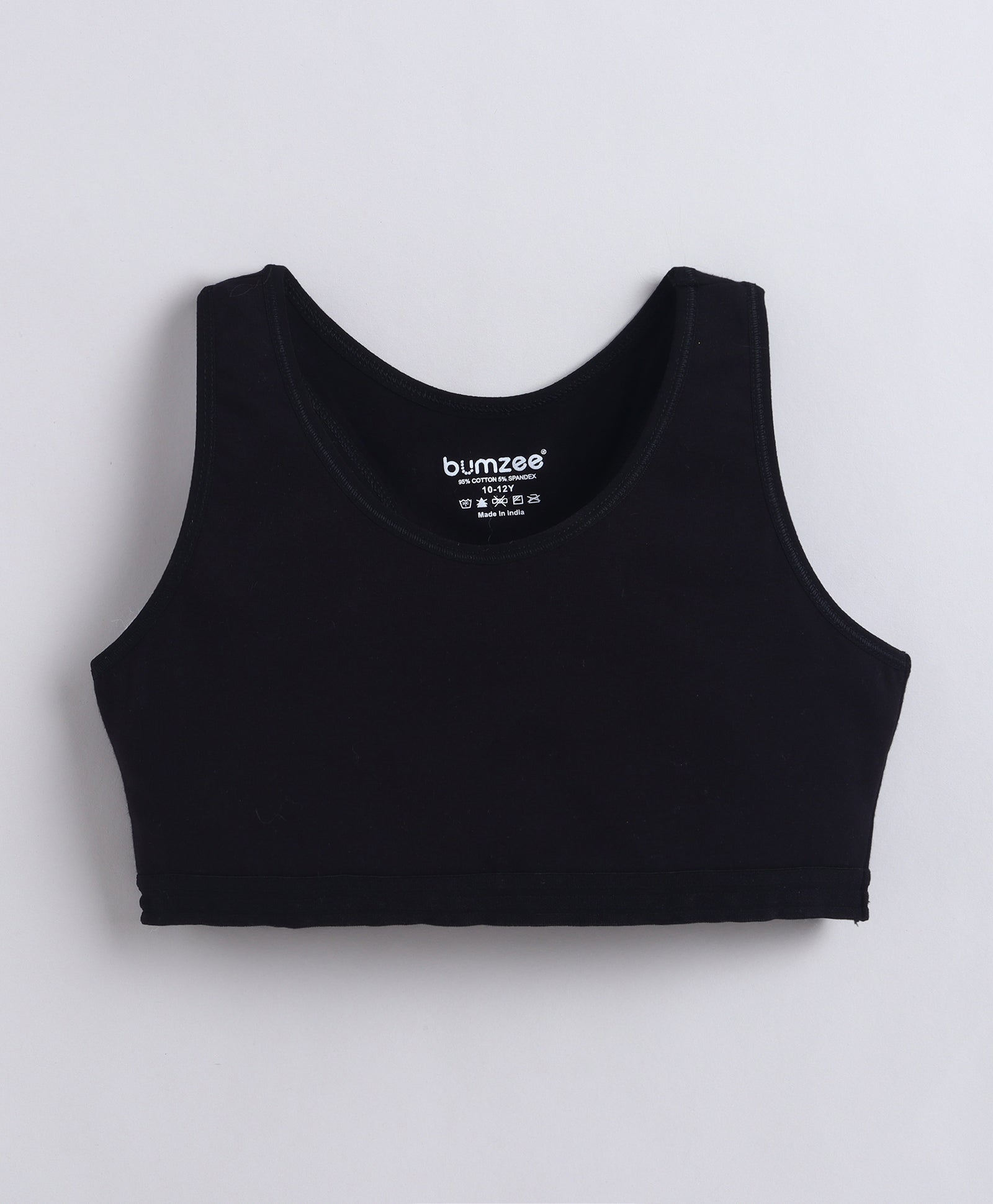BUMZEE Black & White Girls Cotton Non Padded Beginners Sport Bra Pack of 2