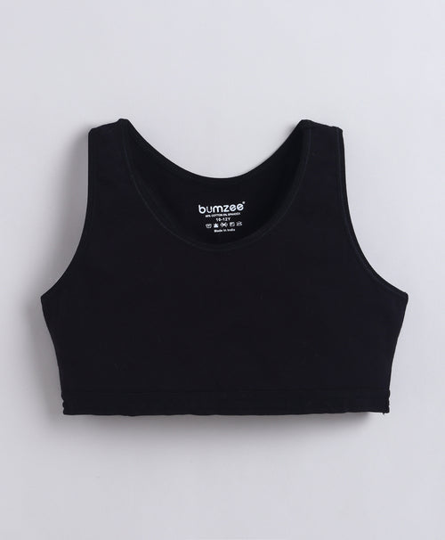 BUMZEE Black & Grey Girls Cotton Non Padded Beginners Sport Bra Pack of 2