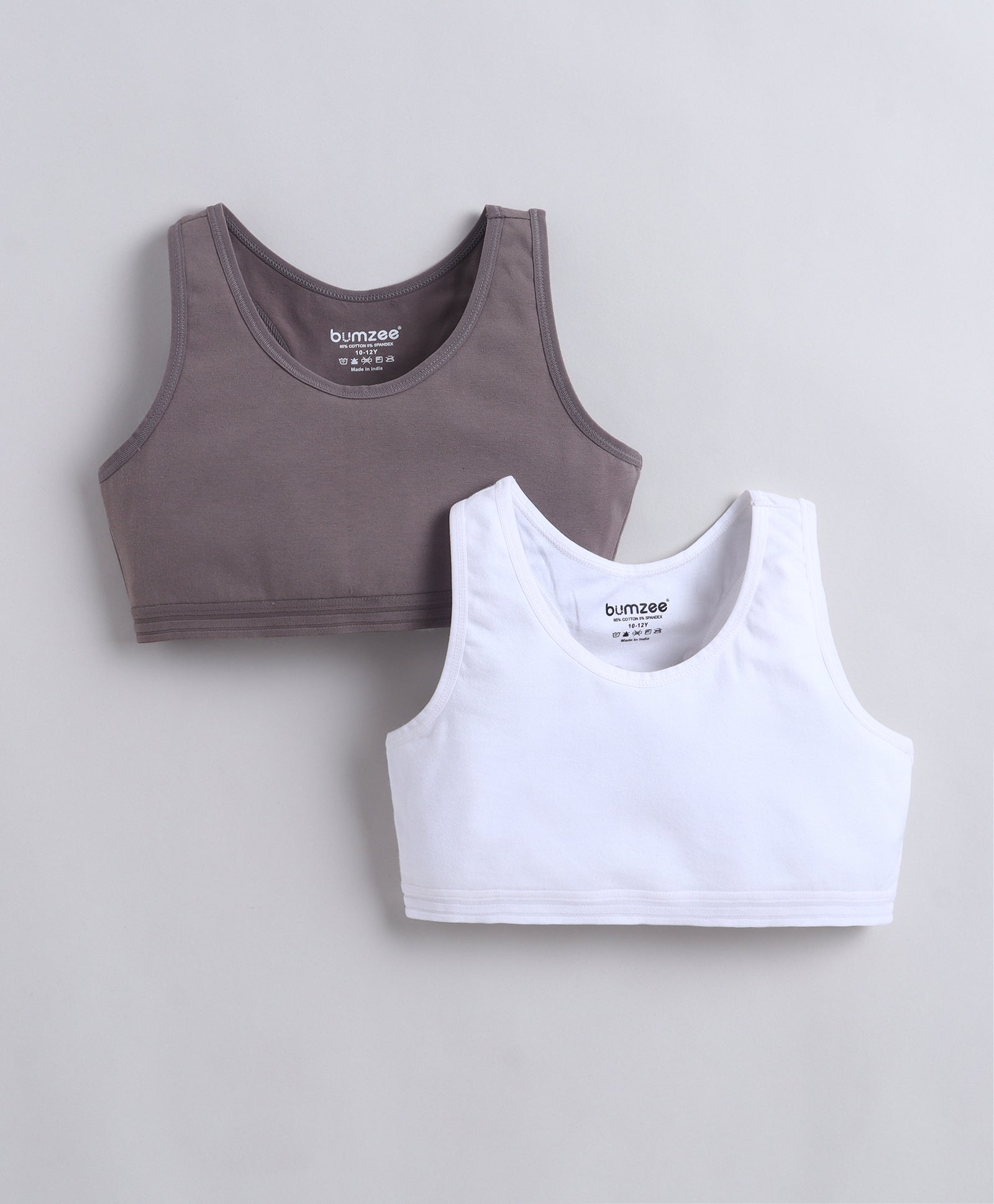 BUMZEE White & Grey Girls Cotton Non Padded Beginners Sport Bra Pack of 2