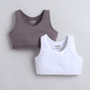 BUMZEE White & Grey Girls Cotton Non Padded Beginners Sport Bra Pack of 2