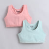 BUMZEE Pink & Mint Green Girls Cotton Non Padded Beginners Sport Bra Pack of 2
