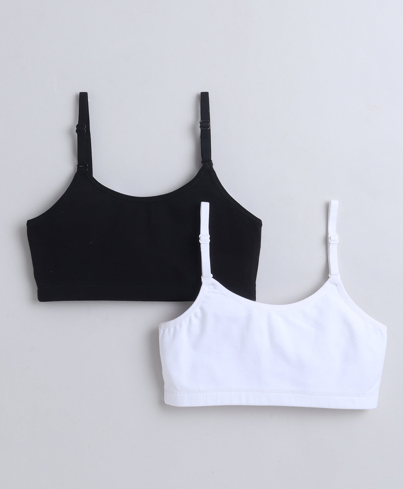 BUMZEE Black & White Girls Cotton Non Padded Beginners Bra Pack of 2