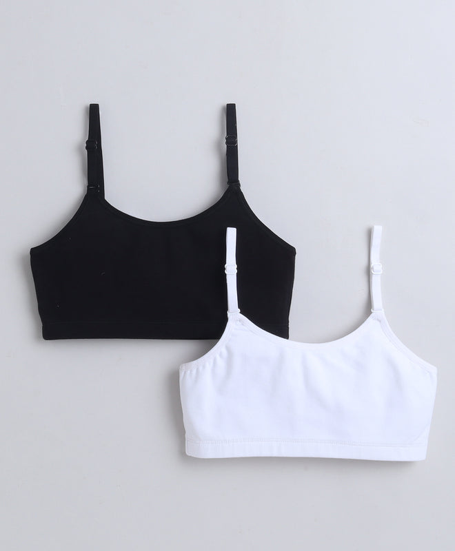 BUMZEE Black & White Girls Cotton Non Padded Beginners Bra Pack of 2