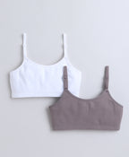 Bumzee White & Grey Beginners Bra, Pack of 2, Sleeveless, Stretch Cotton, Non Padded (Style Peb11470)