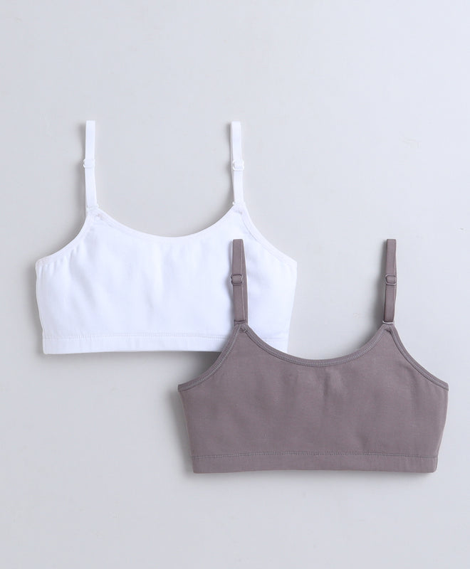 BUMZEE White & Grey Girls Cotton Non Padded Beginners Bra Pack of 2