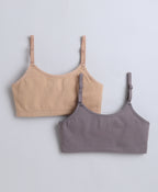 Bumzee Grey & Beige Beginners Bra, Pack of 2, Sleeveless, Stretch Cotton