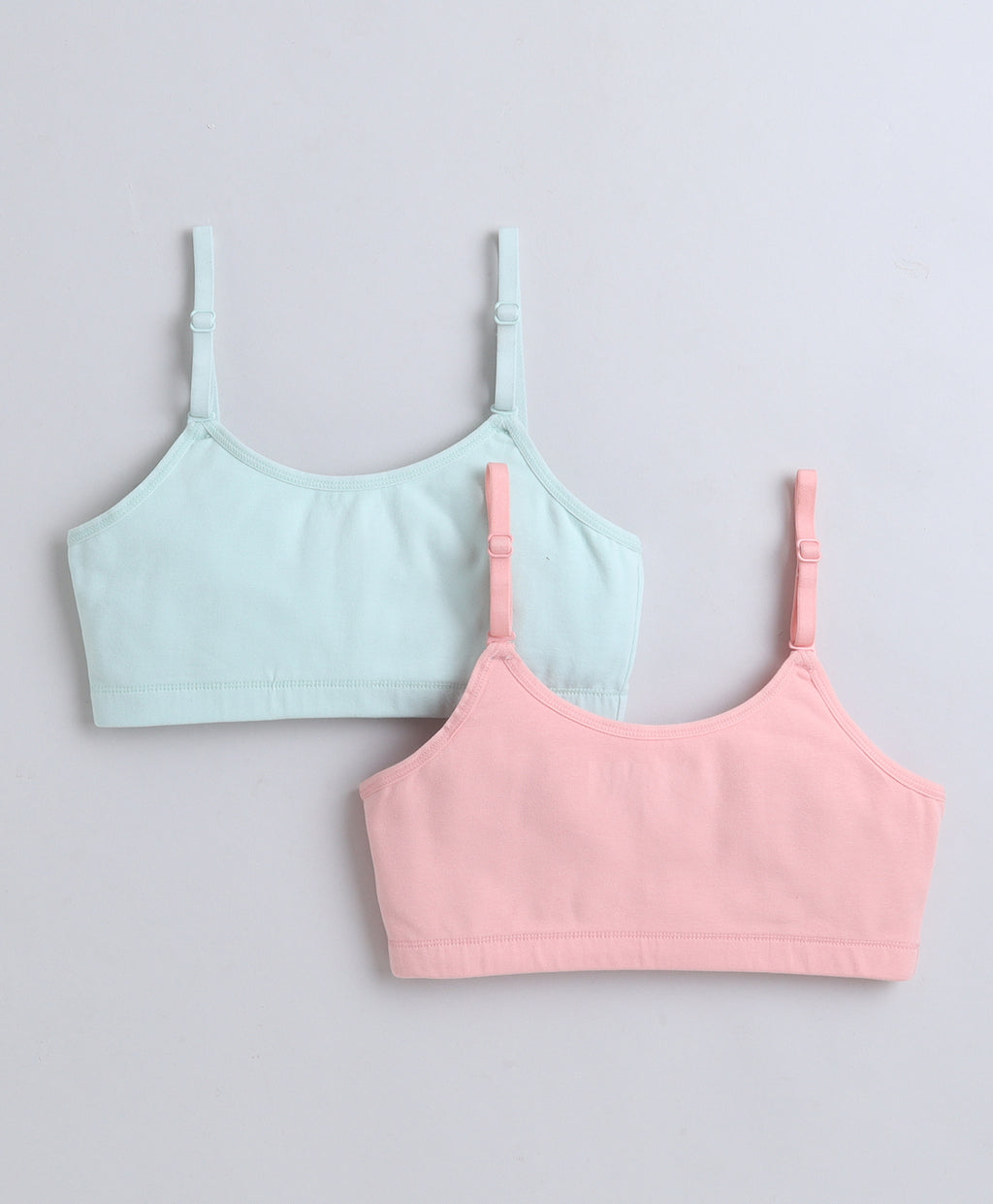 Bumzee Pink & Mint Green Beginners Bra, Pack of 2, Sleeveless, Stretch Cotton, Padded (Style Peb11474)