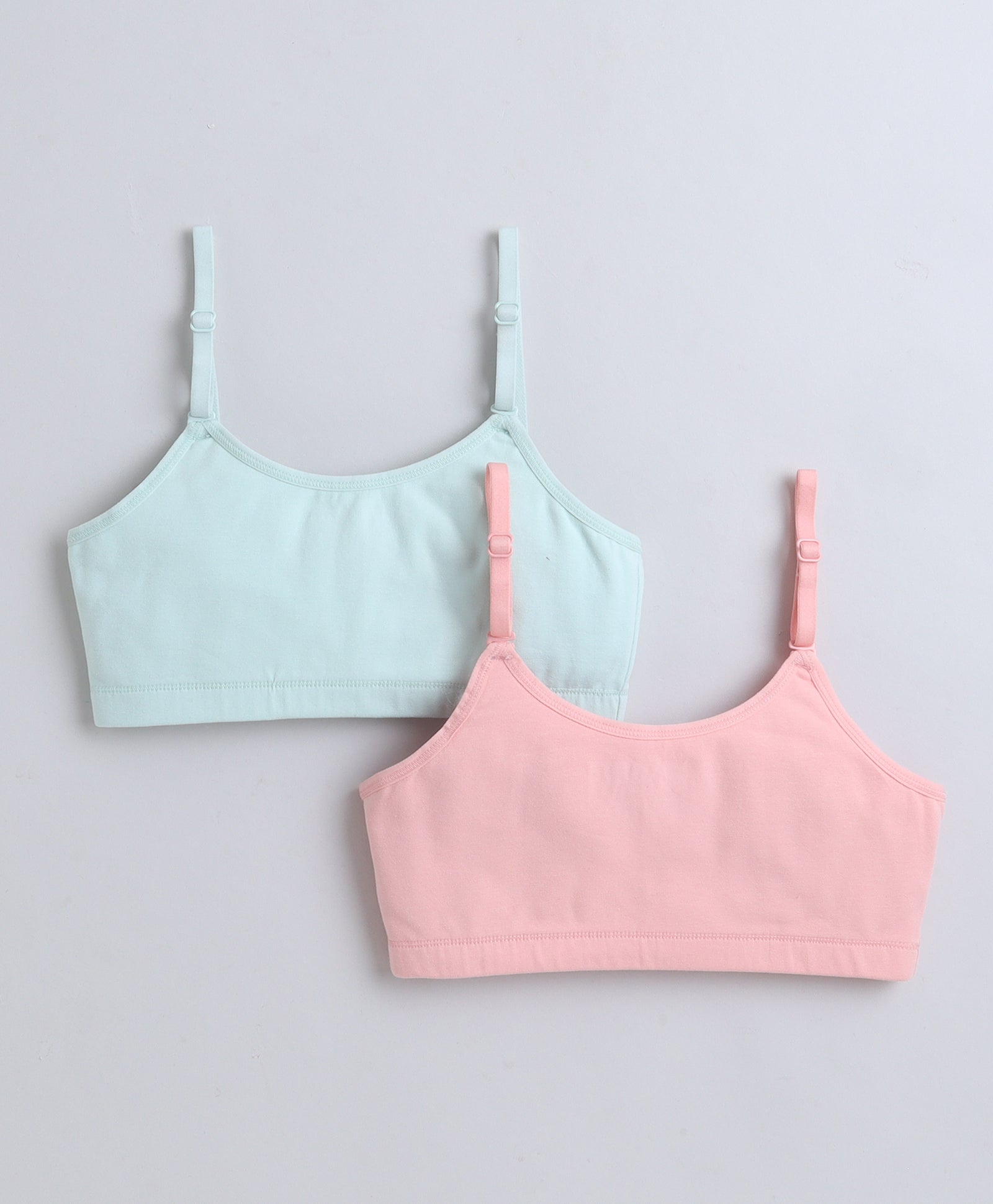 BUMZEE Pink & Mint Green Girls Cotton Non Padded Beginners Bra Pack of 2