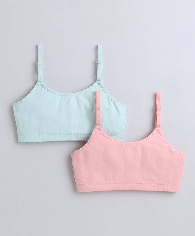 BUMZEE Pink & Mint Green Girls Cotton Non Padded Beginners Bra Pack of 2