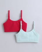 Bumzee Dark Pink & Mint Beginners Bra, Pack of 2, Sleeveless, Stretch Cotton