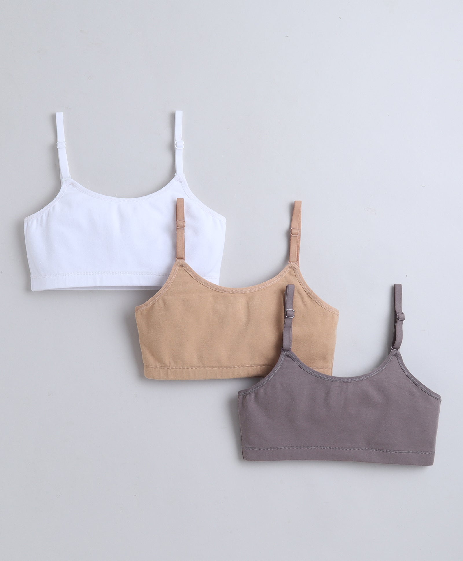 BUMZEE White & Grey Girls Cotton Non Padded Beginners Bra Pack of 3