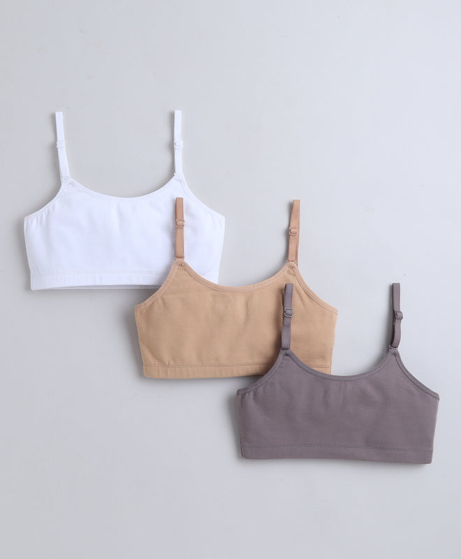 BUMZEE White & Grey Girls Cotton Non Padded Beginners Bra Pack of 3