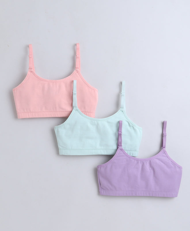 BUMZEE Lavender & Mint Girls Cotton Non Padded Beginners Bra Pack of 3