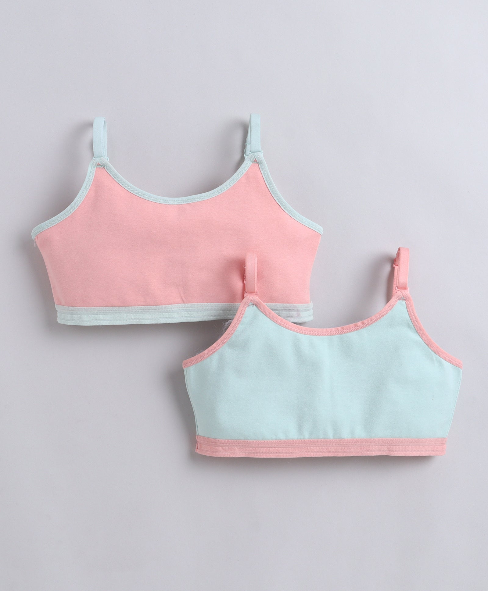 BUMZEE Pink & Mint Green Girls Cotton Non Padded Beginners Bra Pack of 2