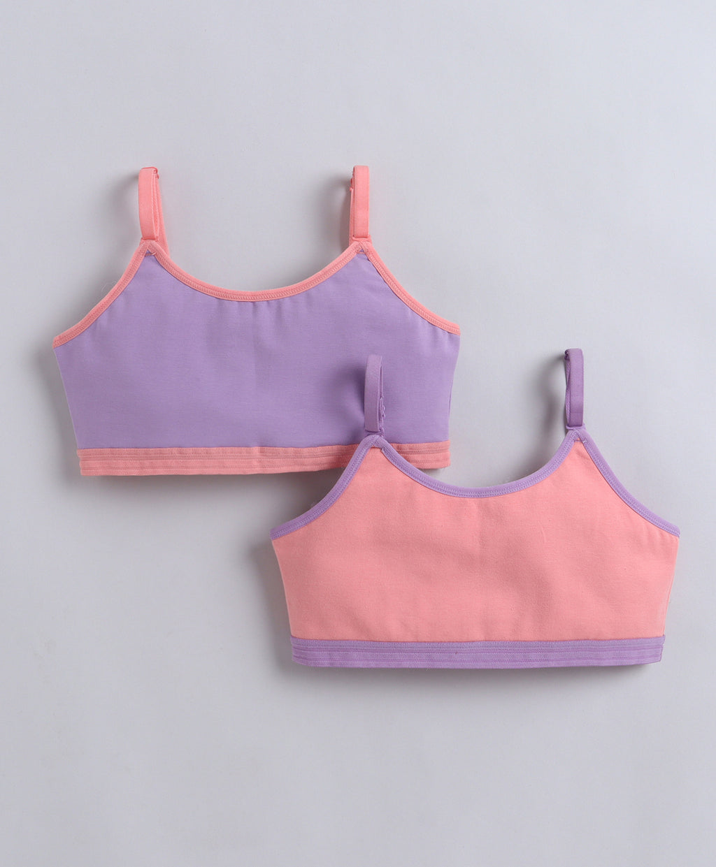 Bumzee Peach & Lavender Beginners Bra, Pack of 2, Sleeveless, Stretch Cotton, Non Padded (Style Peb11484)