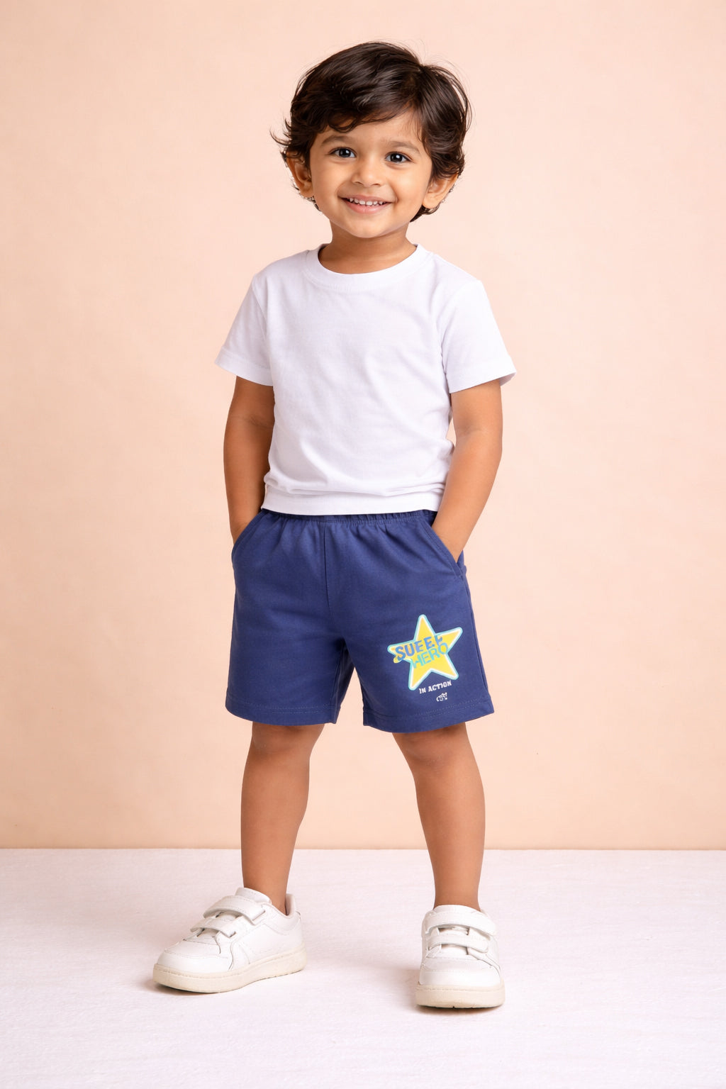 BUMZEE Off White & Blue Boys Shorts Pack Of 2