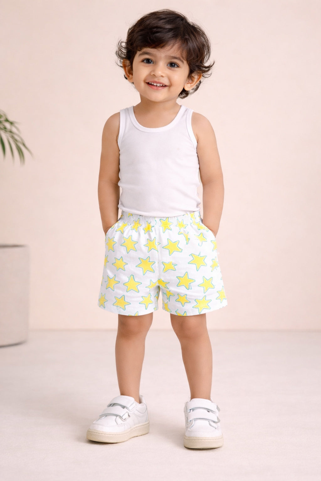 BUMZEE Off White & Blue Boys Shorts Pack Of 2