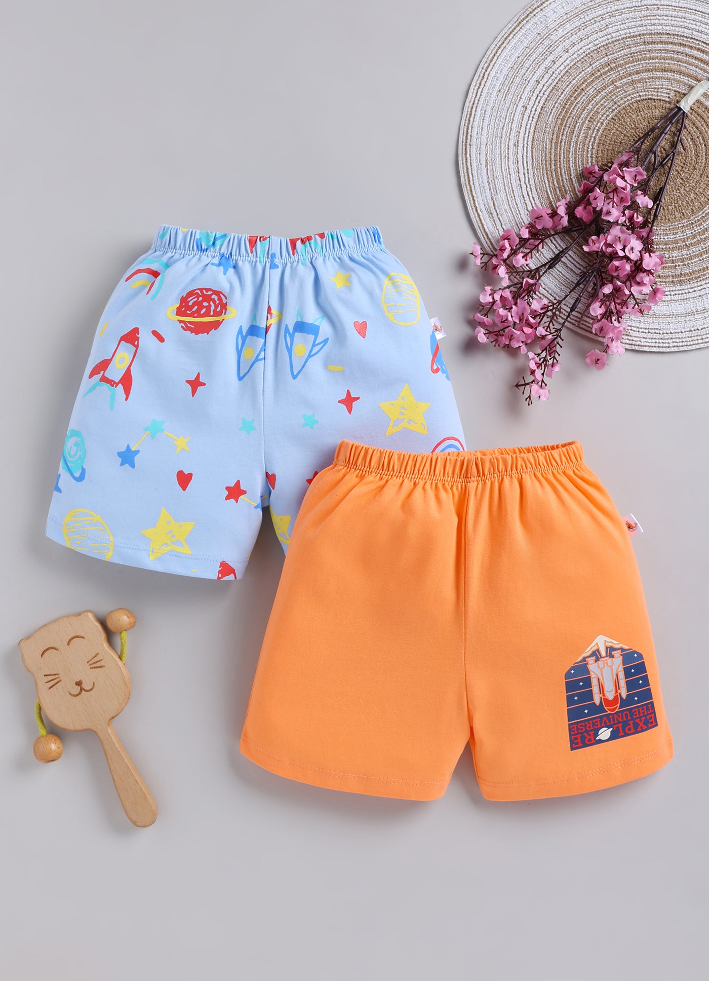 BUMZEE Orange & Sky Blue Boys Shorts Pack Of 2
