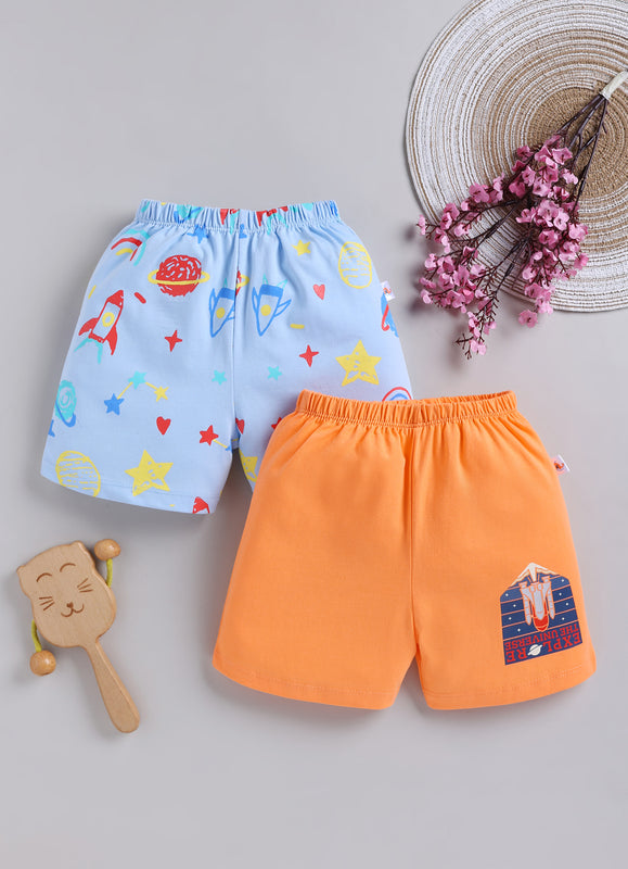BUMZEE Orange & Sky Blue Boys Shorts Pack Of 2