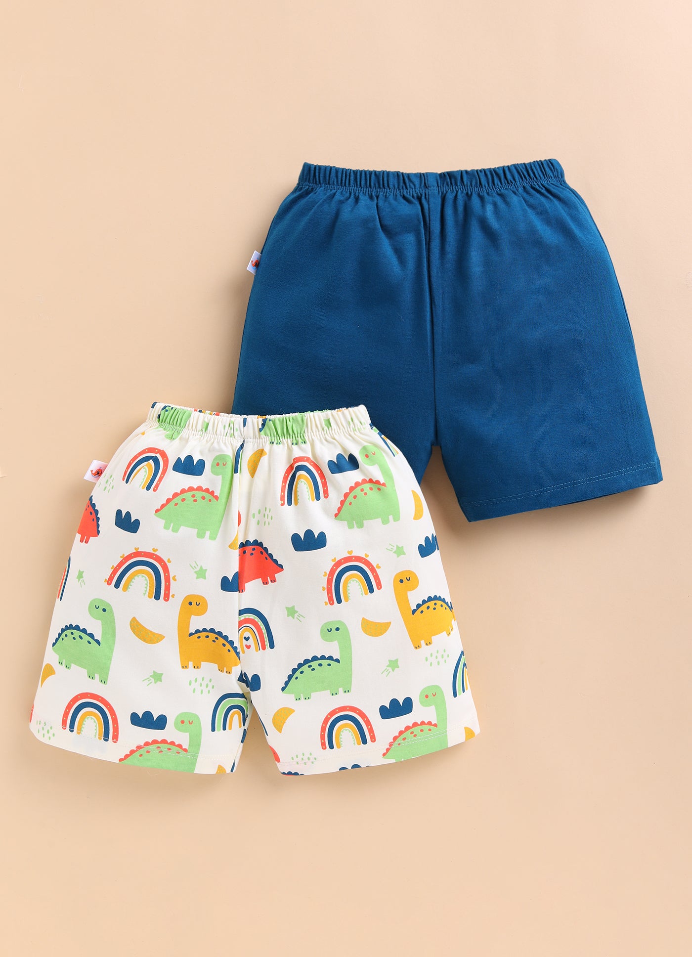 BUMZEE Cream & Teal Blue Boys Shorts Pack Of 2