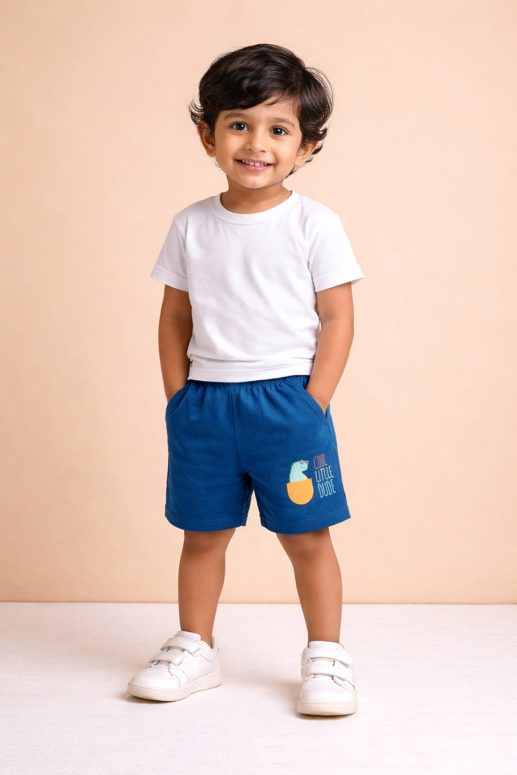 BUMZEE Cream & Teal Blue Boys Shorts Pack Of 2