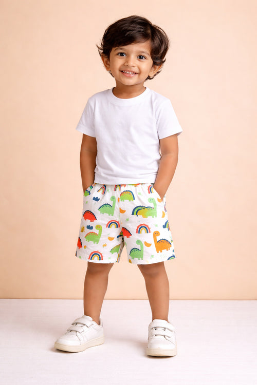 BUMZEE Cream & Teal Blue Boys Shorts Pack Of 2