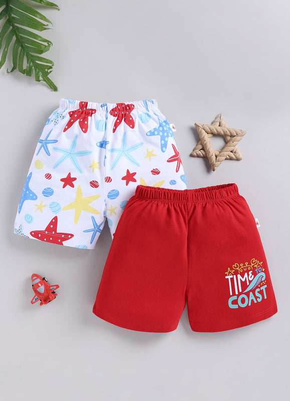 BUMZEE Red & White Boys Shorts Pack Of 2