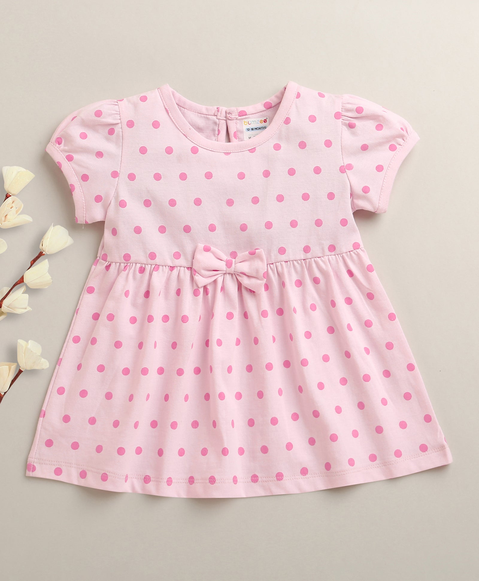 Pink Girls Cap Sleeves Cotton Knee Length Frock