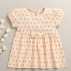 Peach Girls Cap Sleeves Cotton Knee Length Frock