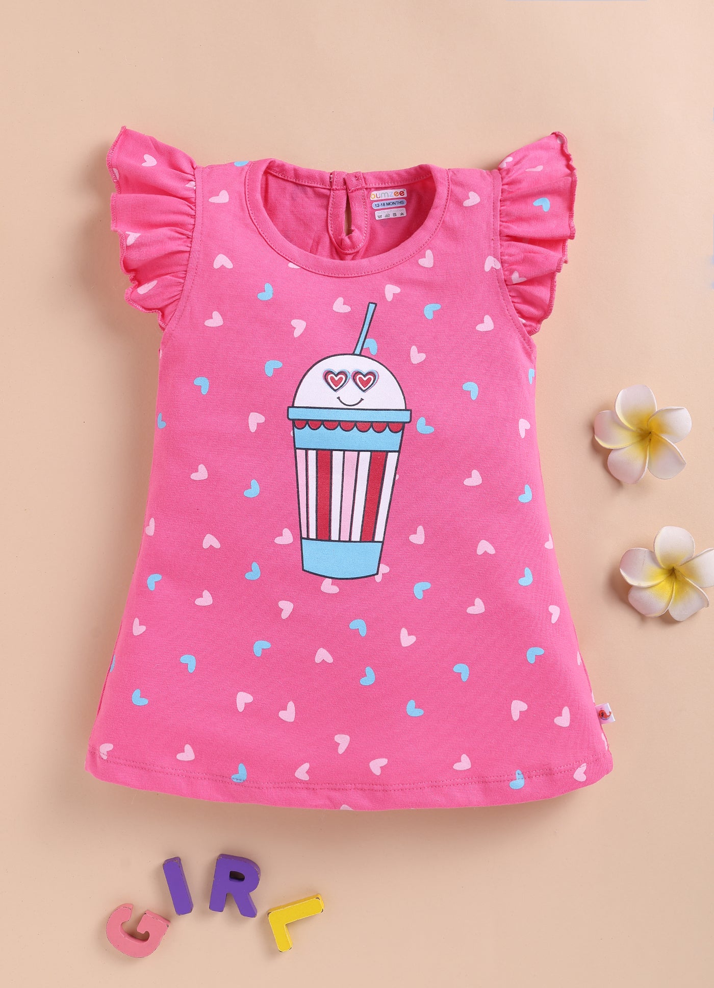 Pink Girls Cap Sleeves Frock / Dress