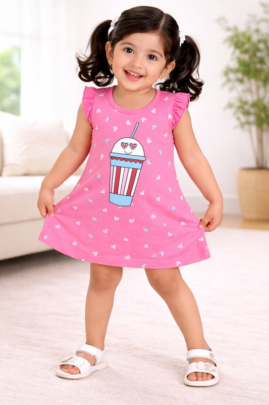 Pink Girls Cap Sleeves Frock / Dress