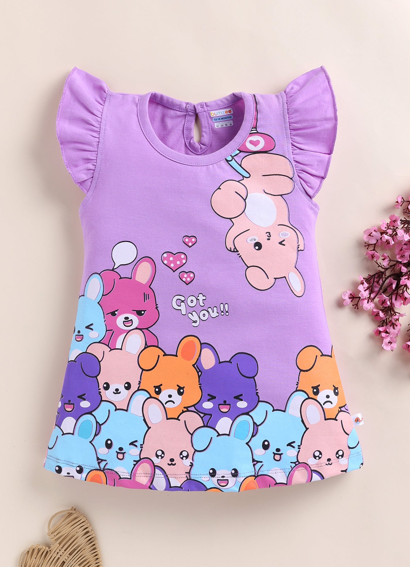 Lavender Girls Cap Sleeves Frock / Dress