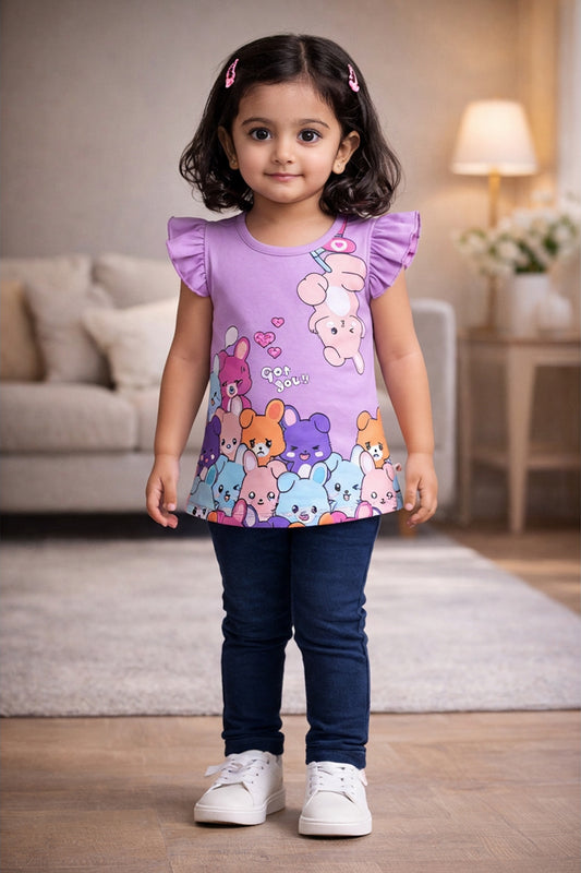 Lavender Girls Cap Sleeves Frock / Dress